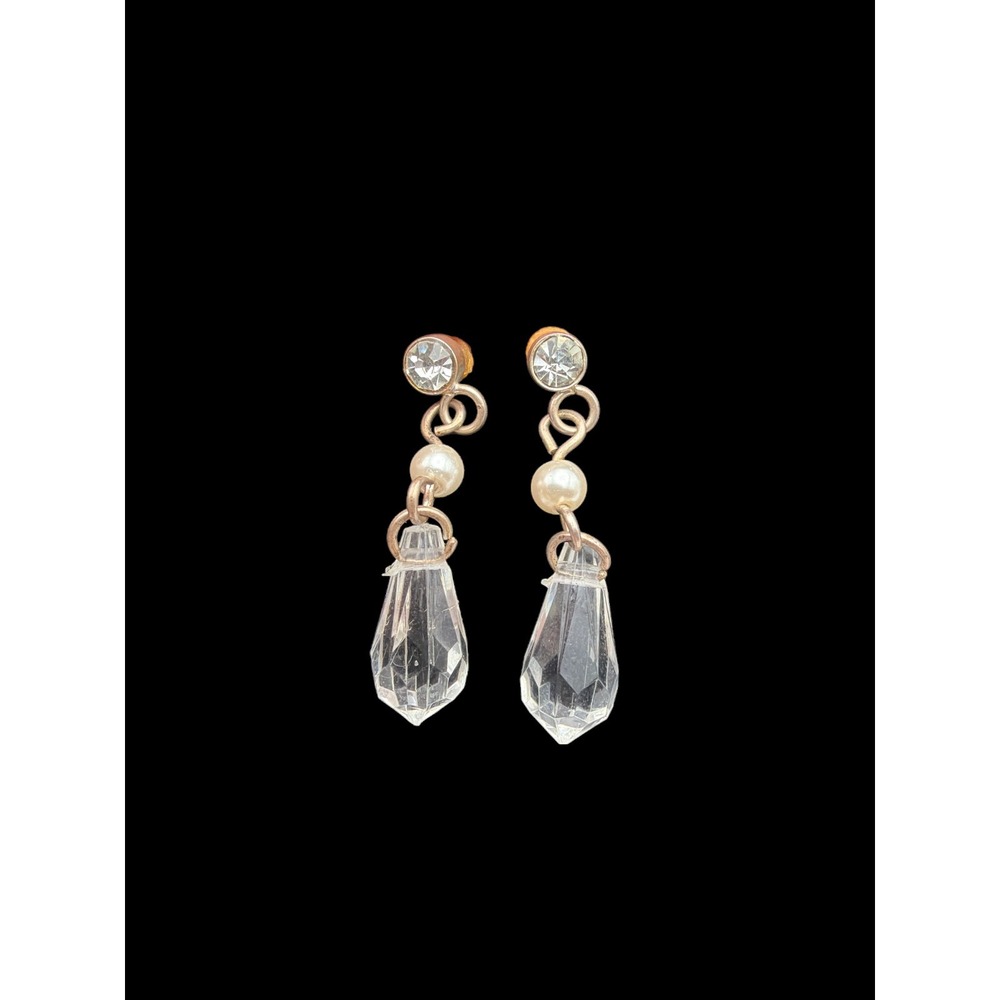 Artisan Gold Tone Costume Jewelry Dangle Crystal Earrings‎ Vintage